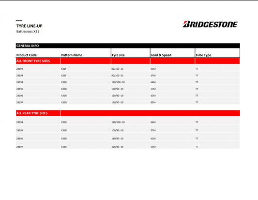 Bridgestone Battlecross X31 NHS (TT) 80/100 R21 51M