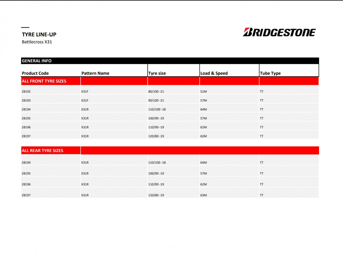 Bridgestone Battlecross X31 NHS (TT) 90/100 R21 57M