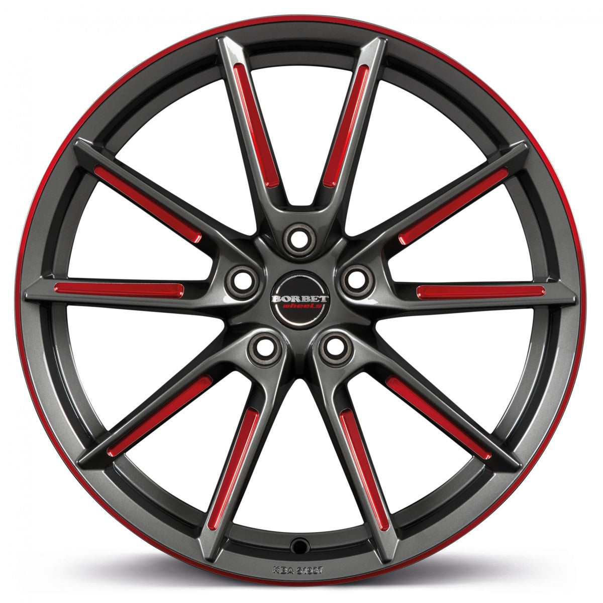 Borbet LX graphite spoke rim red polished 8x19 ET50 - LK5/112 ML57.1