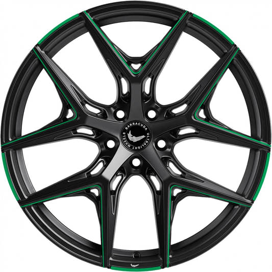 Barracuda Razzer mattblack green PureSports gefräst Alufelge 9.5x21 Zoll ET27 LK 5x112 ML73.1