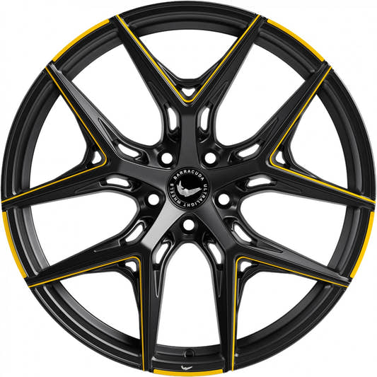 Barracuda Razzer mattblack yellowgold PureSports gefräst Alufelge 9.5x21 Zoll ET27 LK 5x112 ML73.1