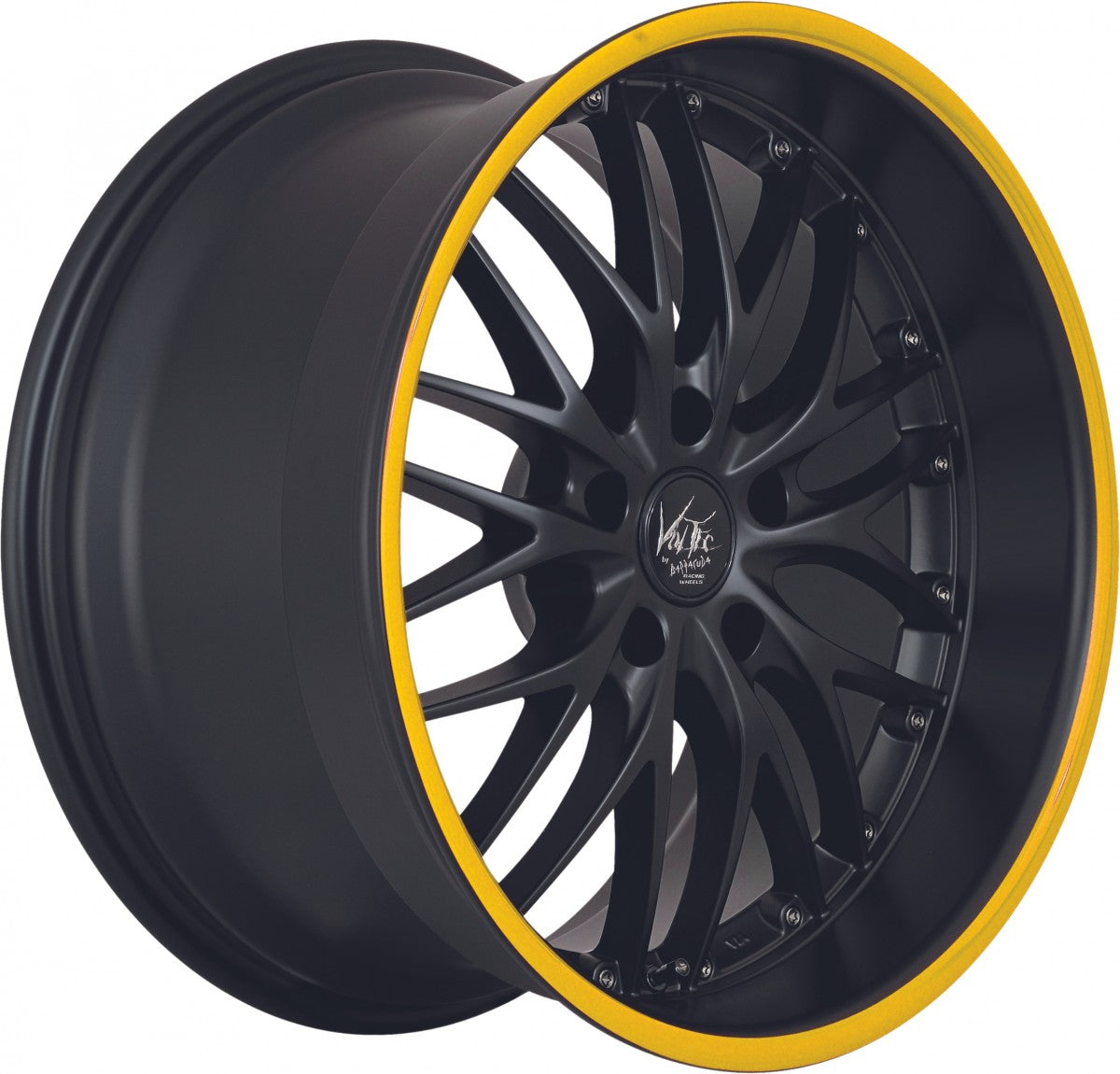 Barracuda Voltec T6 mattblack PureSports / Color Trim gelb Alufelge 8x18 Zoll ET30 LK 5x112 ML73.1 – Bild 3