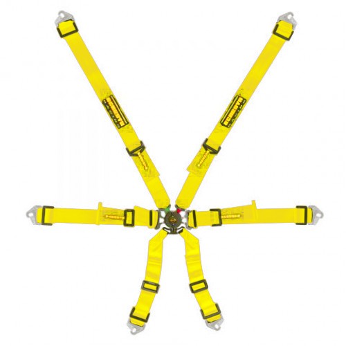Schroth Flexi 2x2 gelb mit schwarz/gelbem SCHROTH RACING Logo HANS