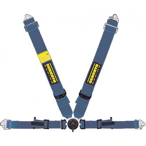 Schroth PROFI II asm Flexi Belt blau mit schwarz/gelbem SCHROTH RACING Logo rechts
