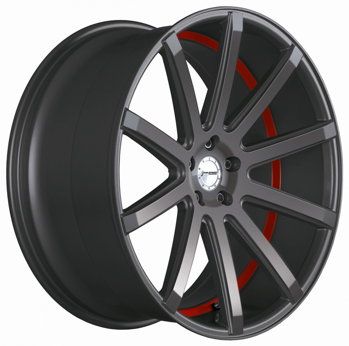 Corspeed Deville gunmetal / Undercut Color Trim rot Alufelge 10.5x21 Zoll ET25 LK 5x112 ML73.1 – Bild 3
