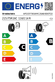 Vredestein Comtrac 2 DOT22 215/75R16C 116/114R DOT DOT22 – EU-Reifenlabel