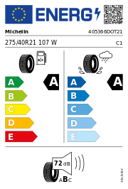 Michelin Pilot Sport EV MO1 XL Elect Acoustic DOT21 275/40 R21 107W DOT DOT21 – EU-Reifenlabel