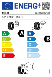 Pirelli P Zero (PZ4) Pncs MO-S Elect DOT22 XL 265/40 R21 105H DOT DOT22 – EU-Reifenlabel