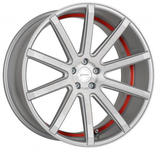 Corspeed Deville silver-brushed-surface / Undercut Color Trim rot Alufelge 11x23 Zoll ET40 LK 5x112 ML73.1