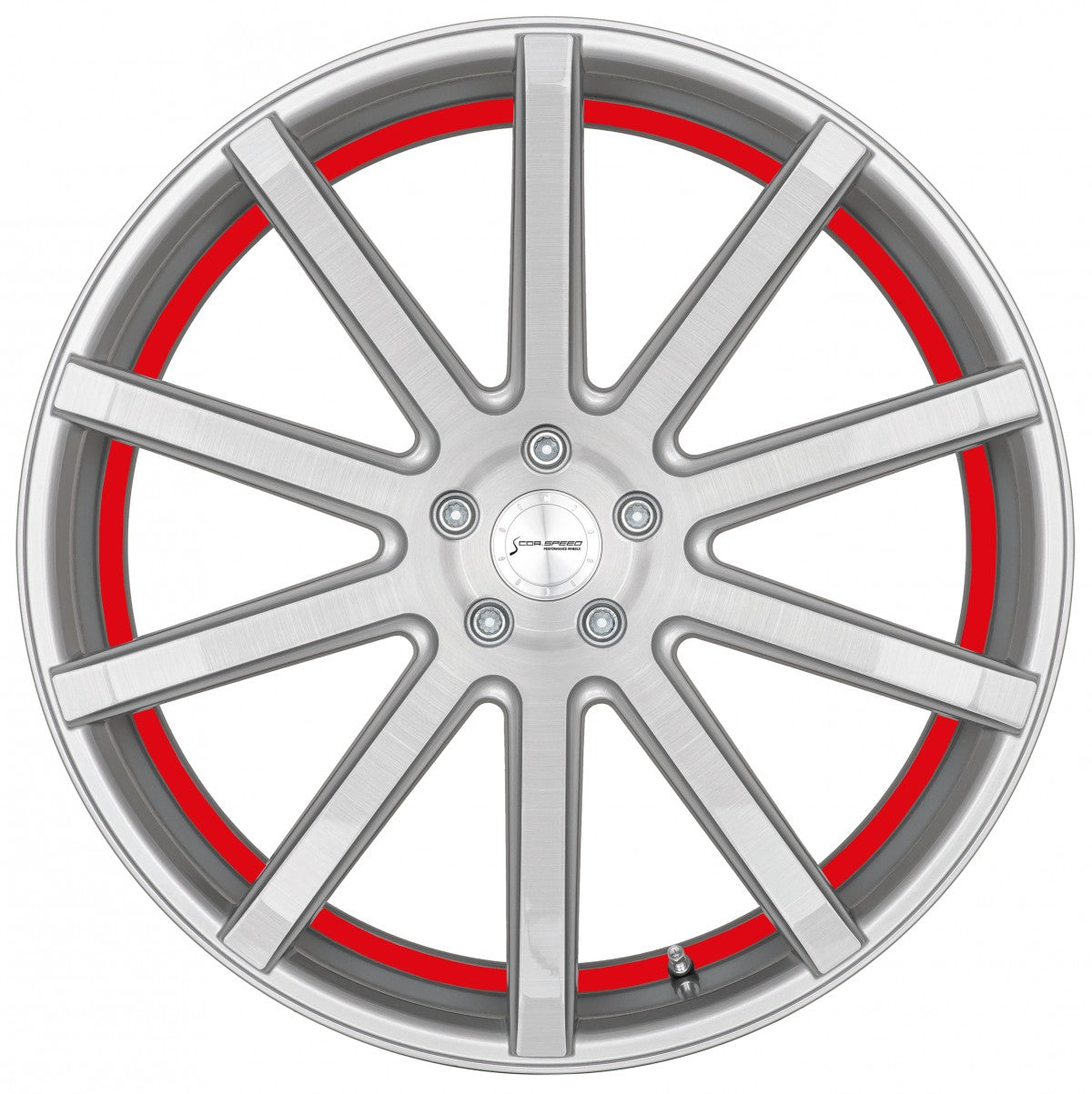 Corspeed Deville silver-brushed-surface / Undercut Color Trim rot Alufelge 11x23 Zoll ET40 LK 5x112 ML73.1 – Bild 2