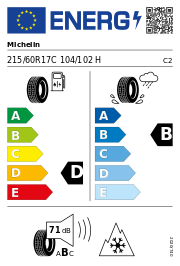 Michelin Agilis Alpin 3PMSF DEMO 215/60R17C 104/102H – EU-Reifenlabel