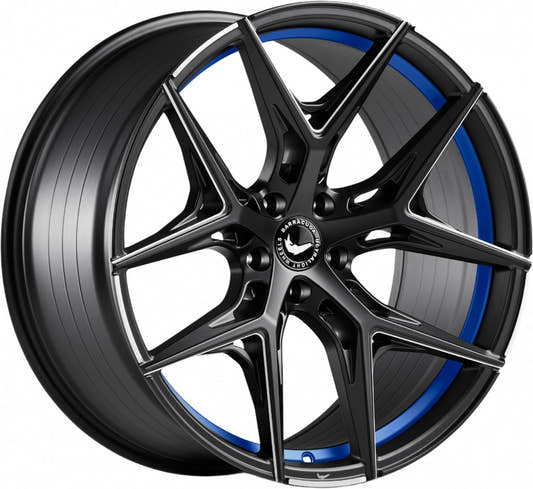 Barracuda Razzer mattblack undertcut trimline blau PureSports gefräst Alufelge 8.5x19 Zoll ET43 LK 5x114.3 ML73.1