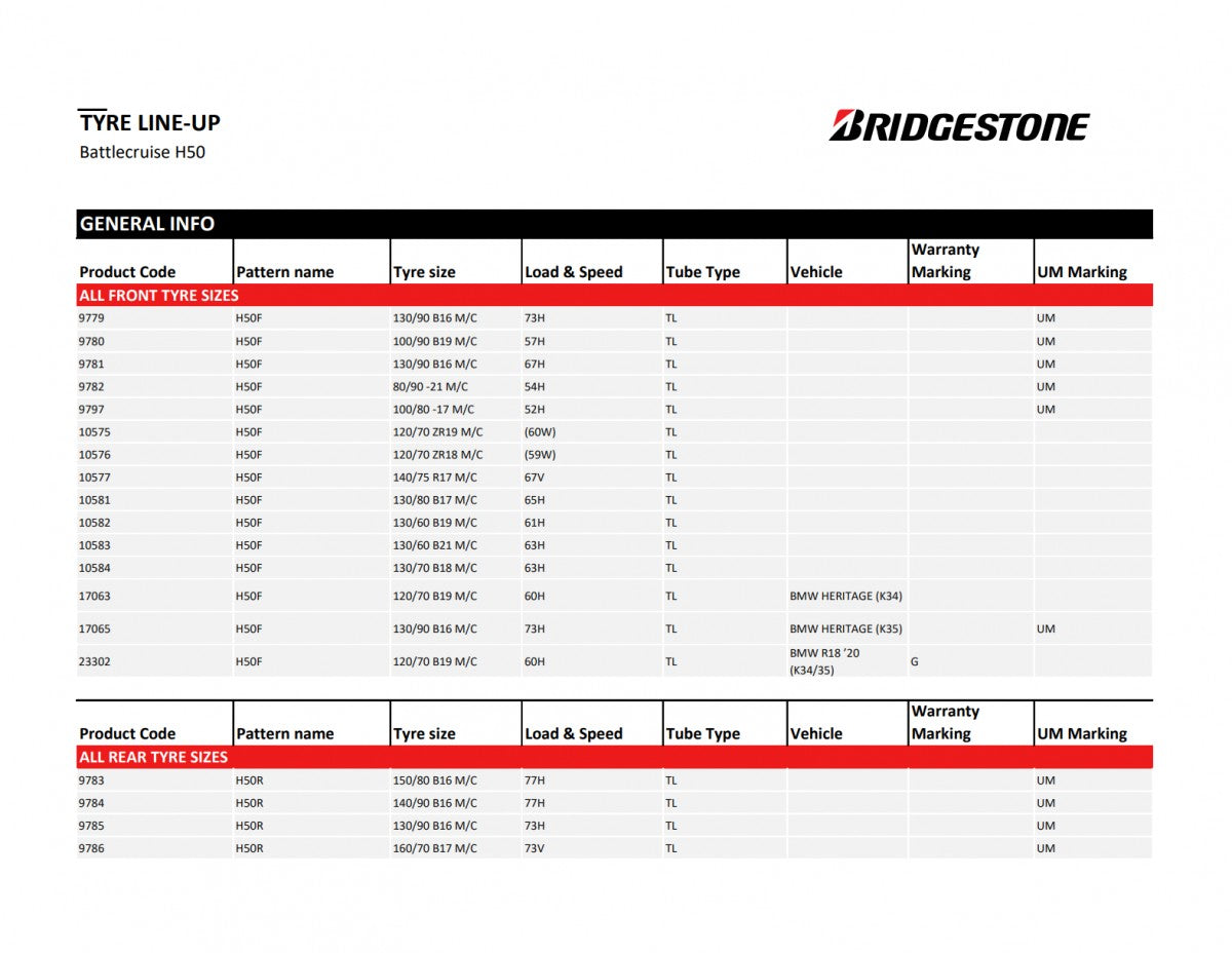 Bridgestone Battlecruise H50 UM 130/90 R16 67H