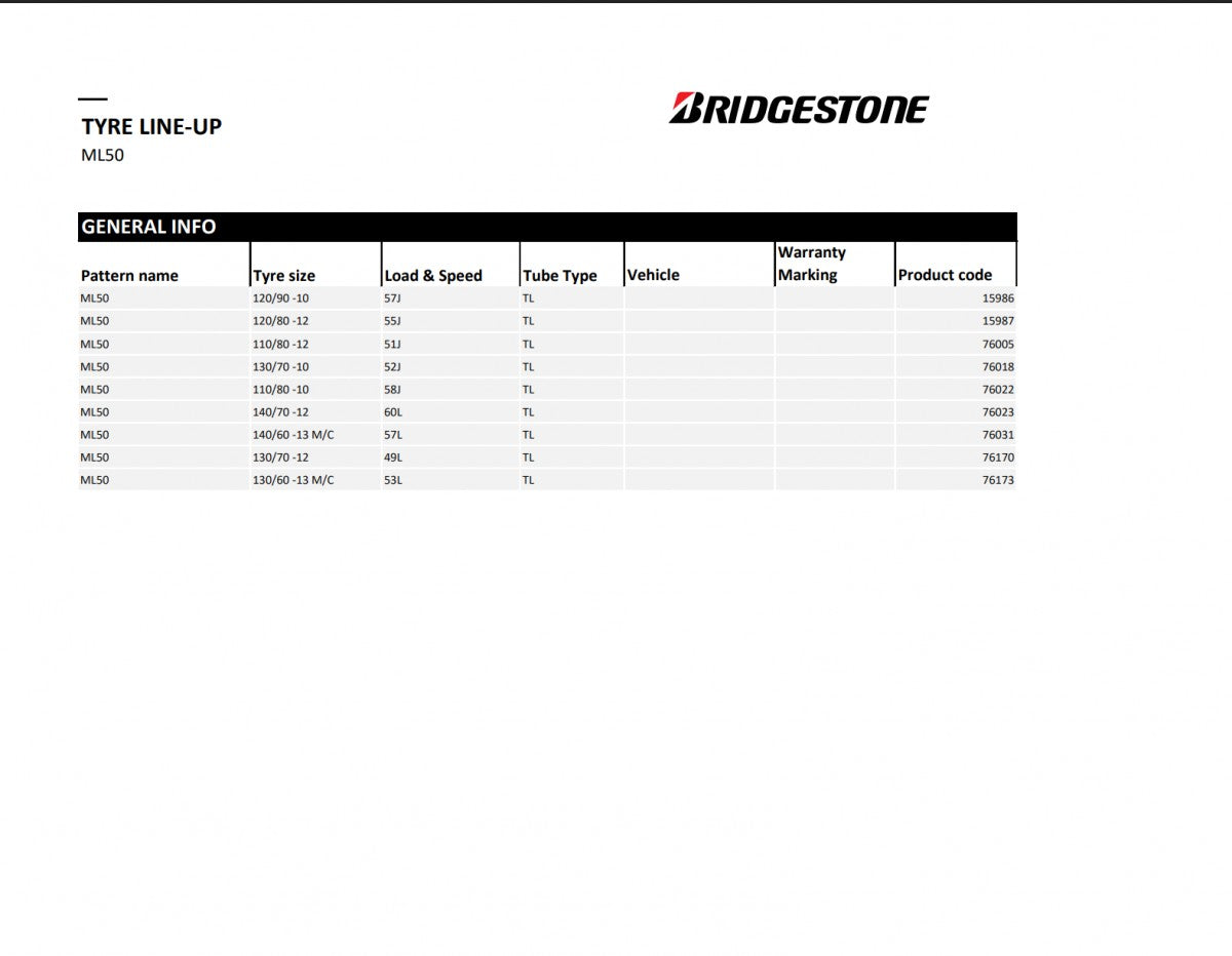 Bridgestone ML 50 130/70 R10 52J