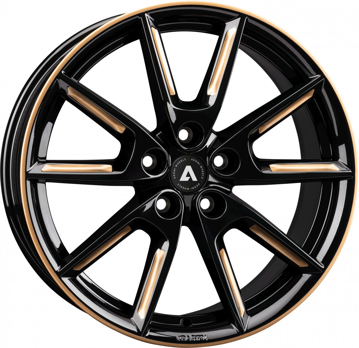 Akoni AK09 black glossy gold spoke rim Alufelge 8x18 Zoll ET40 LK 5x114.3 ML72.5