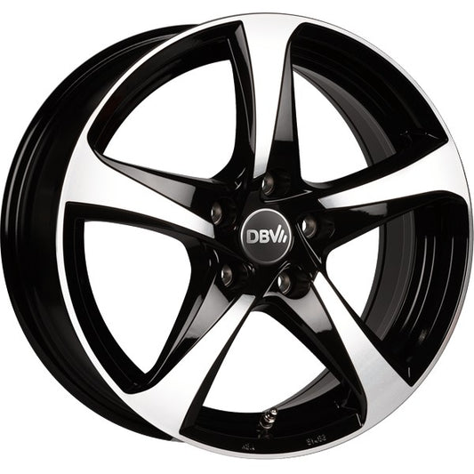 DBV 5SP 001 schwarz glänzend front poliert 7x17 ET48 - LK5/112 ML74.1