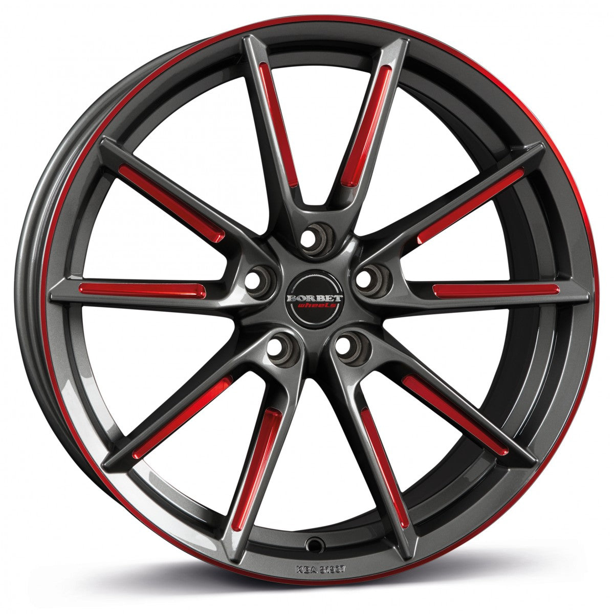 Borbet LX graphite spoke rim red polished 8x19 ET50 - LK5/112 ML57.1