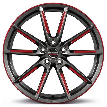 Borbet LX graphite spoke rim red polished 8x19 ET50 - LK5/112 ML57.1