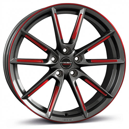 Borbet LX graphite spoke rim red polished Alufelge 8.5x20 Zoll ET45 LK 5x112 ML57.1
