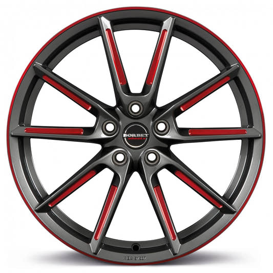 Borbet LX graphite spoke rim red polished Alufelge 8.5x20 Zoll ET45 LK 5x112 ML57.1