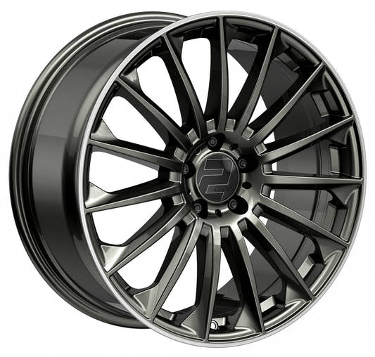 2DRV WH39 dark gunmetal lackiert mit hochglanzpoliertem Felgenbett 9.5x22 Zoll ET35 LK 5x114.3 ML72.6