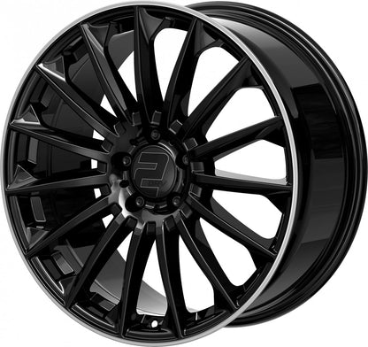 2DRV WH39 schwarz glänzend lackiert mit hochglanzpoliertem Felgenbett 9.5x22 ET37 - LK5/112 ML66.6
