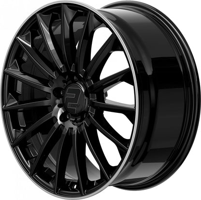2DRV WH39 schwarz glänzend lackiert mit hochglanzpoliertem Felgenbett 9.5x22 ET37 - LK5/112 ML66.6