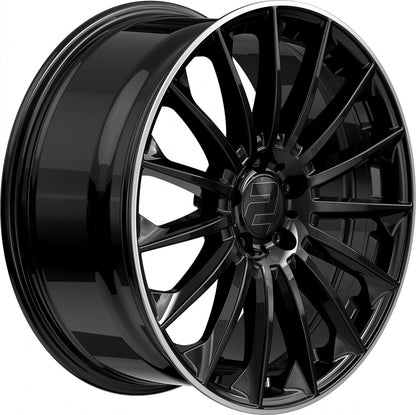 2DRV WH39 schwarz glänzend lackiert mit hochglanzpoliertem Felgenbett 10.5x22 ET35 - LK5/114.3 ML72.6