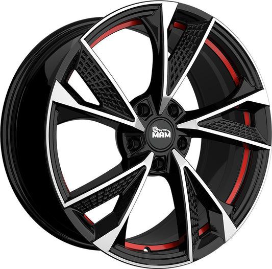 MAM RS6 black front polish red inside 7x16 ET38 - LK5/108 ML72.6