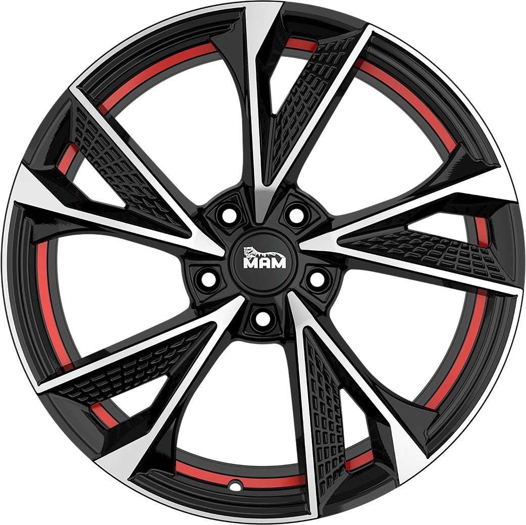 MAM RS6 black front polish red inside 7x16 ET38 - LK5/114.3 ML72.6