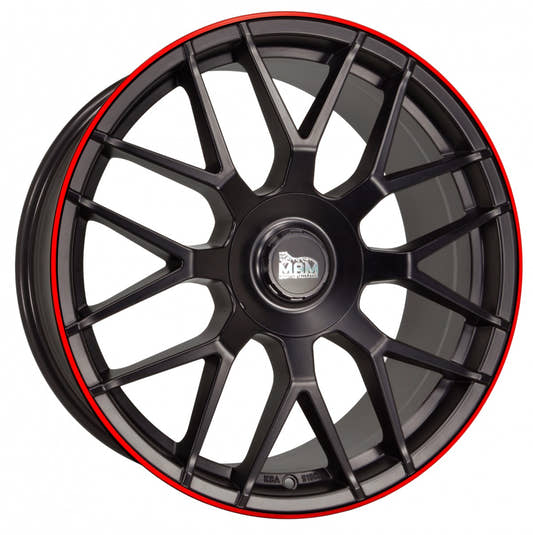 MAM GT1 matt black lip red 8.5x19 ET45 - LK5/100 ML66.6