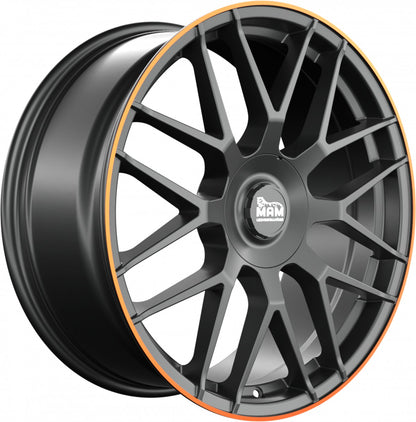 MAM GT1 matt black lip orange 9.5x19 ET42 - LK5/112 ML66.6