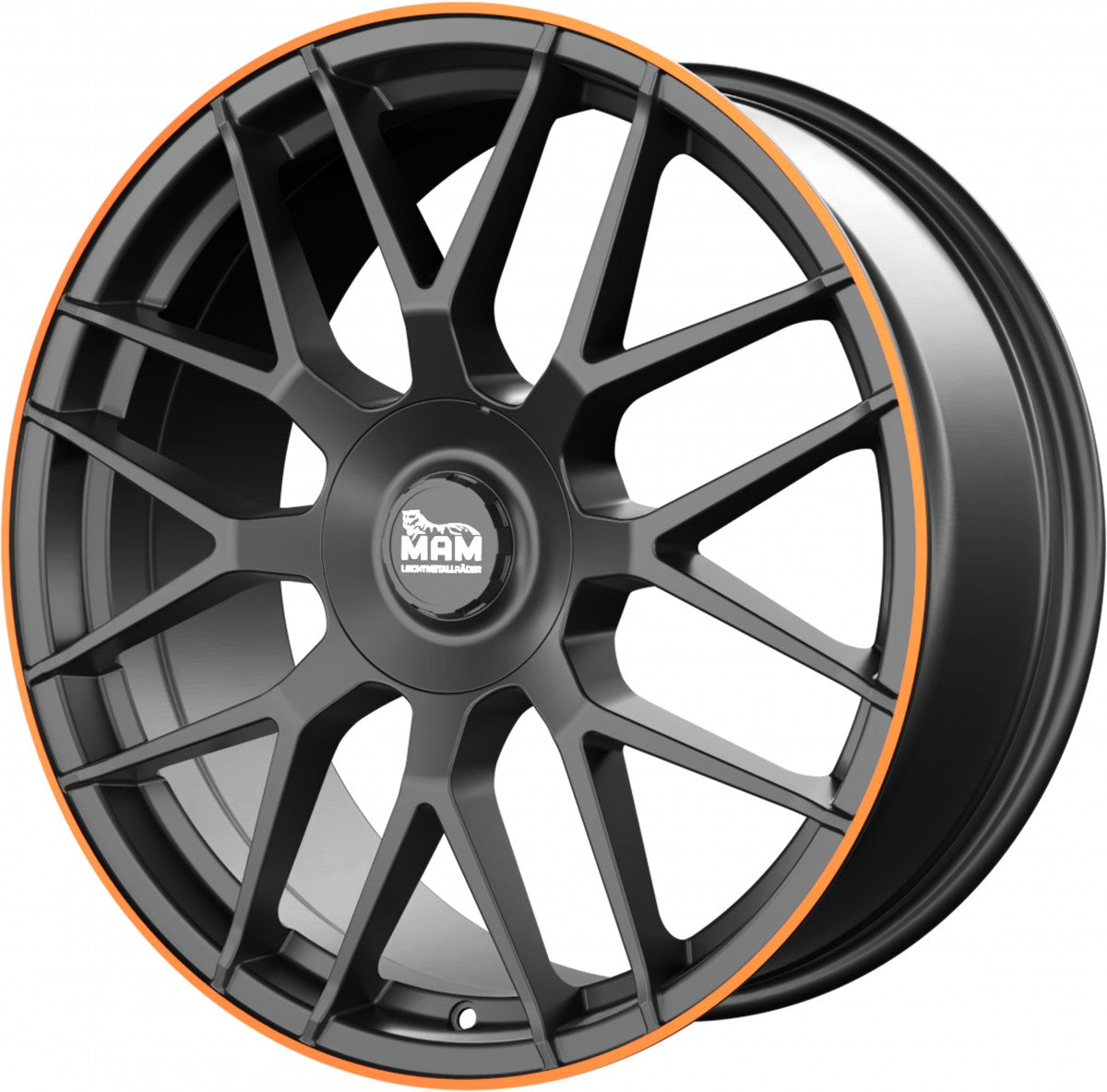 MAM GT1 matt black lip orange 9.5x19 ET42 - LK5/112 ML66.6