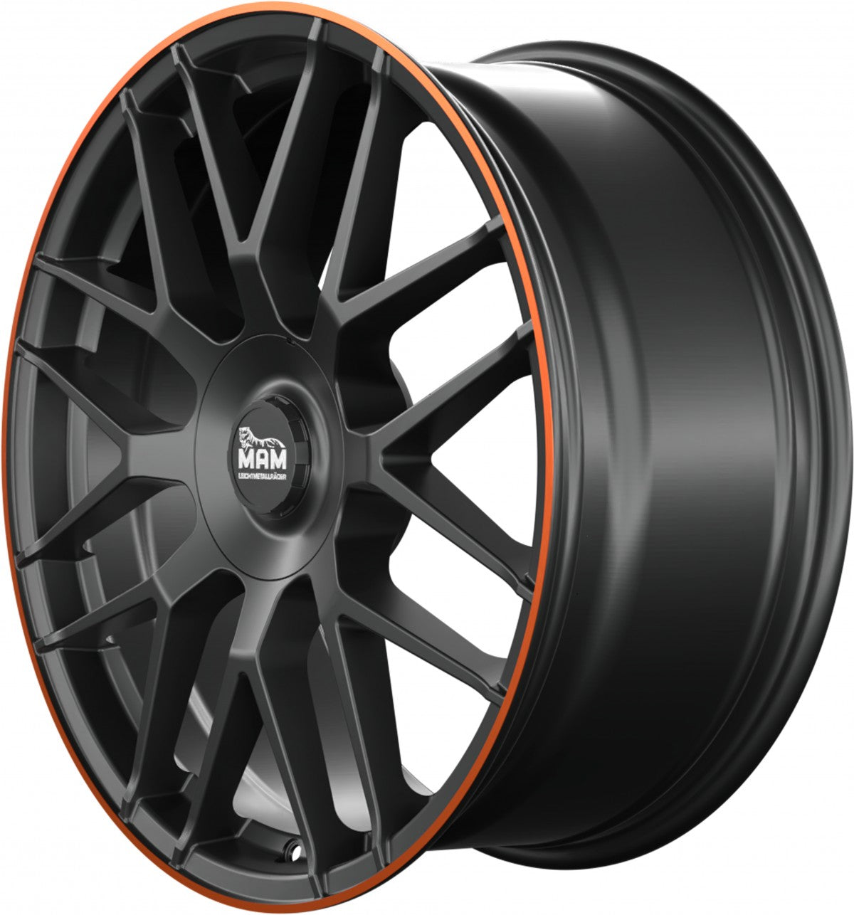 MAM GT1 matt black lip orange 9.5x19 ET42 - LK5/112 ML66.6