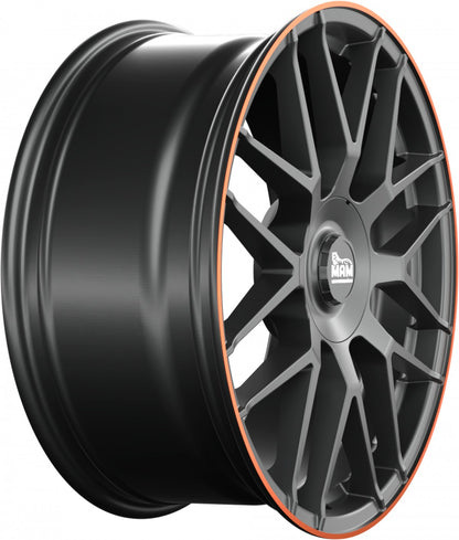 MAM GT1 matt black lip orange 9.5x19 ET30 - LK5/112 ML66.6