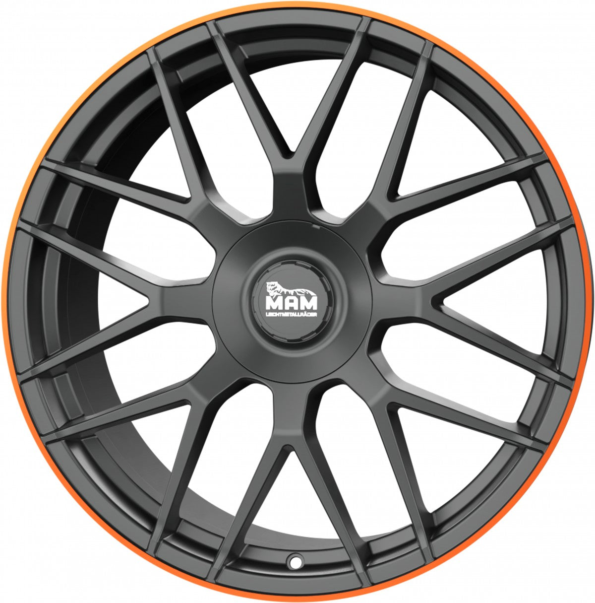 MAM GT1 matt black lip orange 9.5x19 ET30 - LK5/112 ML66.6