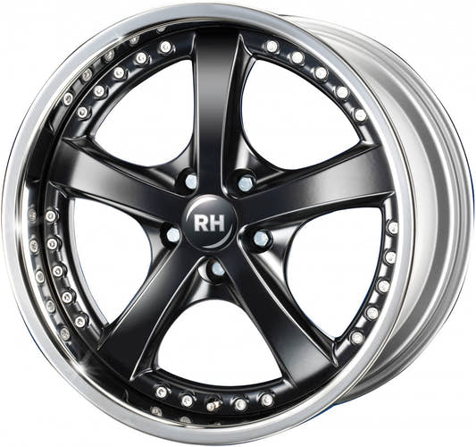 RH Alurad RAU Vesuv schwarz mit Edelstahlhorn Alufelge 9.5x18 Zoll ET49 LK 5x112 ML158