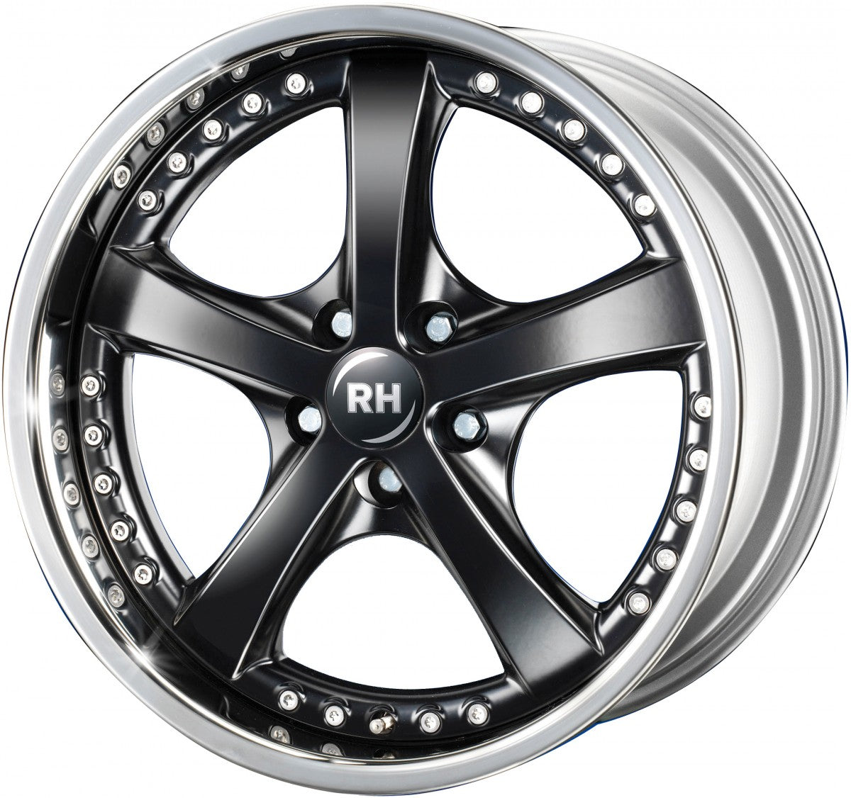 RH Alurad RAU Vesuv schwarz mit Edelstahlhorn Alufelge 9.5x18 Zoll ET49 LK 5x112 ML158