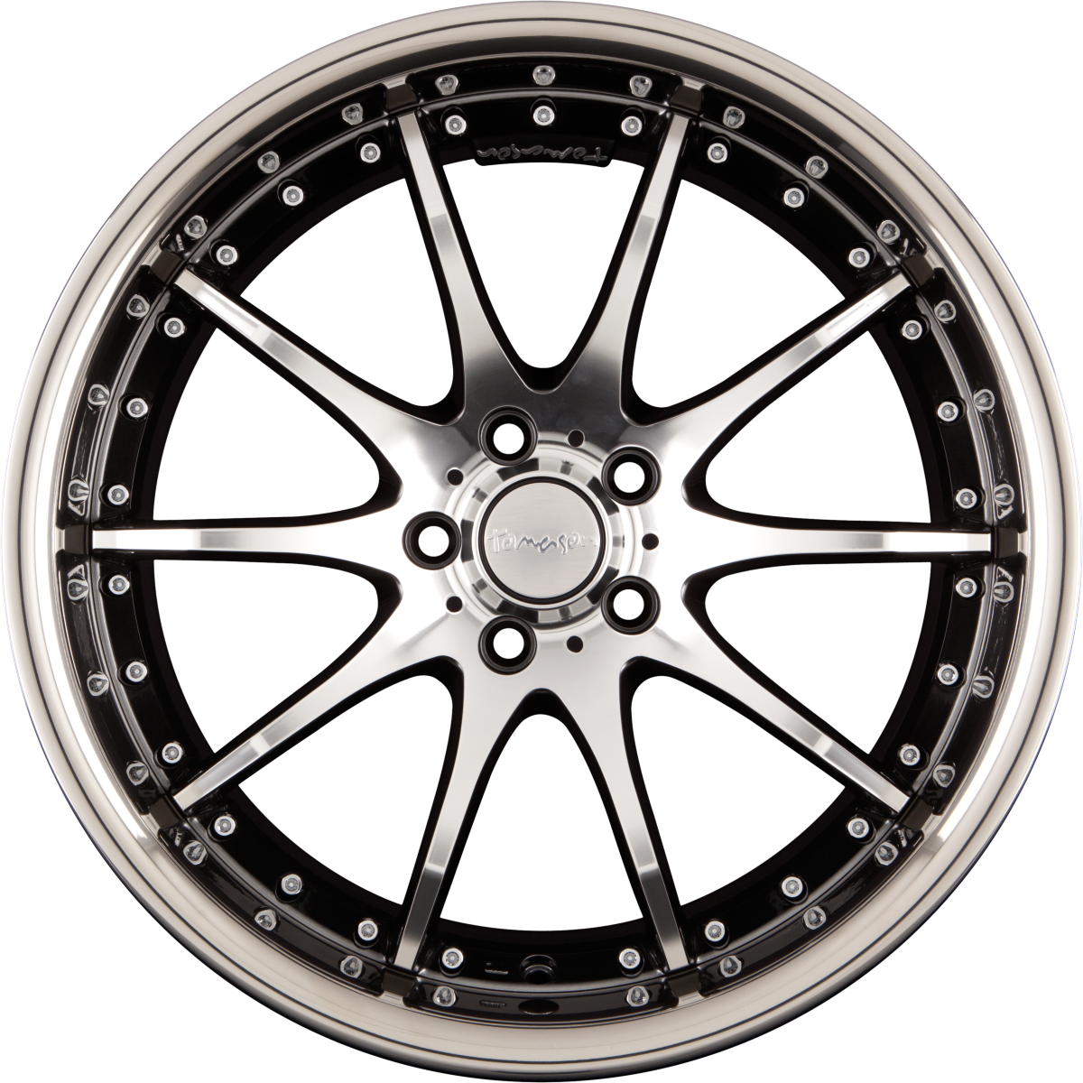 Tomason TN8 hyperblack diamond polished with steel lip Alufelge 9.5x19 Zoll ET15 LK 5x120 ML76.9 – Bild 6