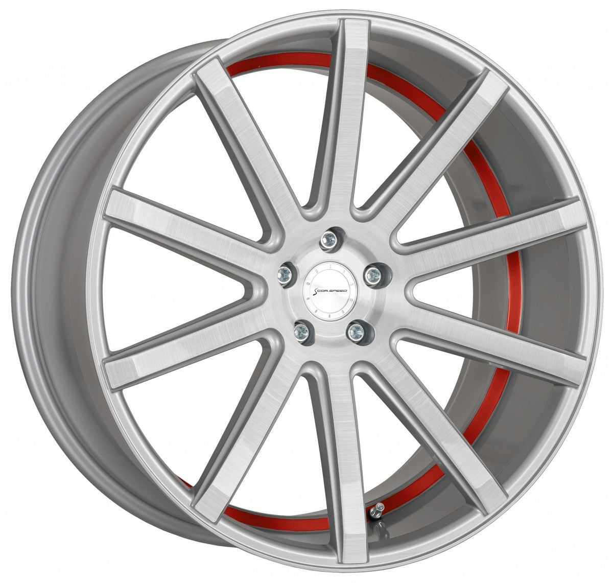 Corspeed Deville silver-brushed-surface / Undercut Color Trim rot - DS10 Alufelge 8.5x19 Zoll ET35 LK 5x112 ML73.1