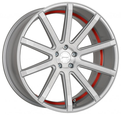 Corspeed Deville silver-brushed-surface / Undercut Color Trim rot - DS10 Alufelge 10.5x20 Zoll ET30 LK 5x112 ML73.1