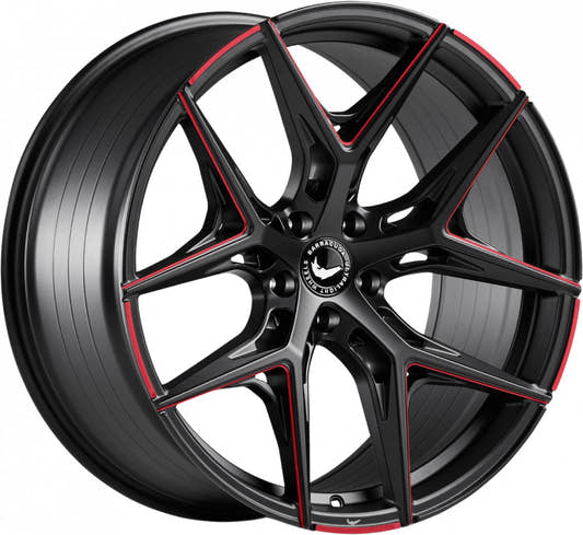 Barracuda Razzer mattblack red PureSports gefräst Alufelge 9.5x21 Zoll ET27 LK 5x112 ML73.1