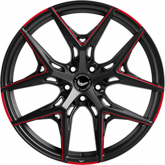 Barracuda Razzer mattblack red PureSports gefräst Alufelge 9.5x21 Zoll ET27 LK 5x112 ML73.1