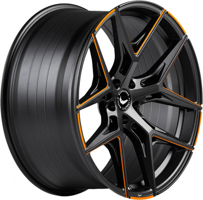 Barracuda Razzer mattblack orange PureSports gefräst 9.5x21 ET27 - LK5/112 ML73.1