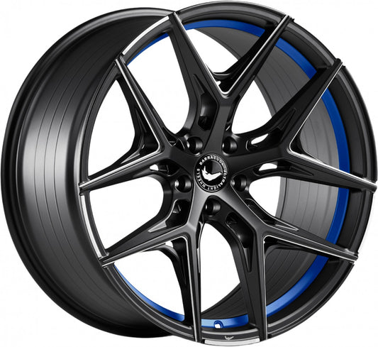 Barracuda Razzer mattblack undertcut trimline blau PureSports gefräst Alufelge 9.5x21 Zoll ET33 LK 5x114.3 ML73.1
