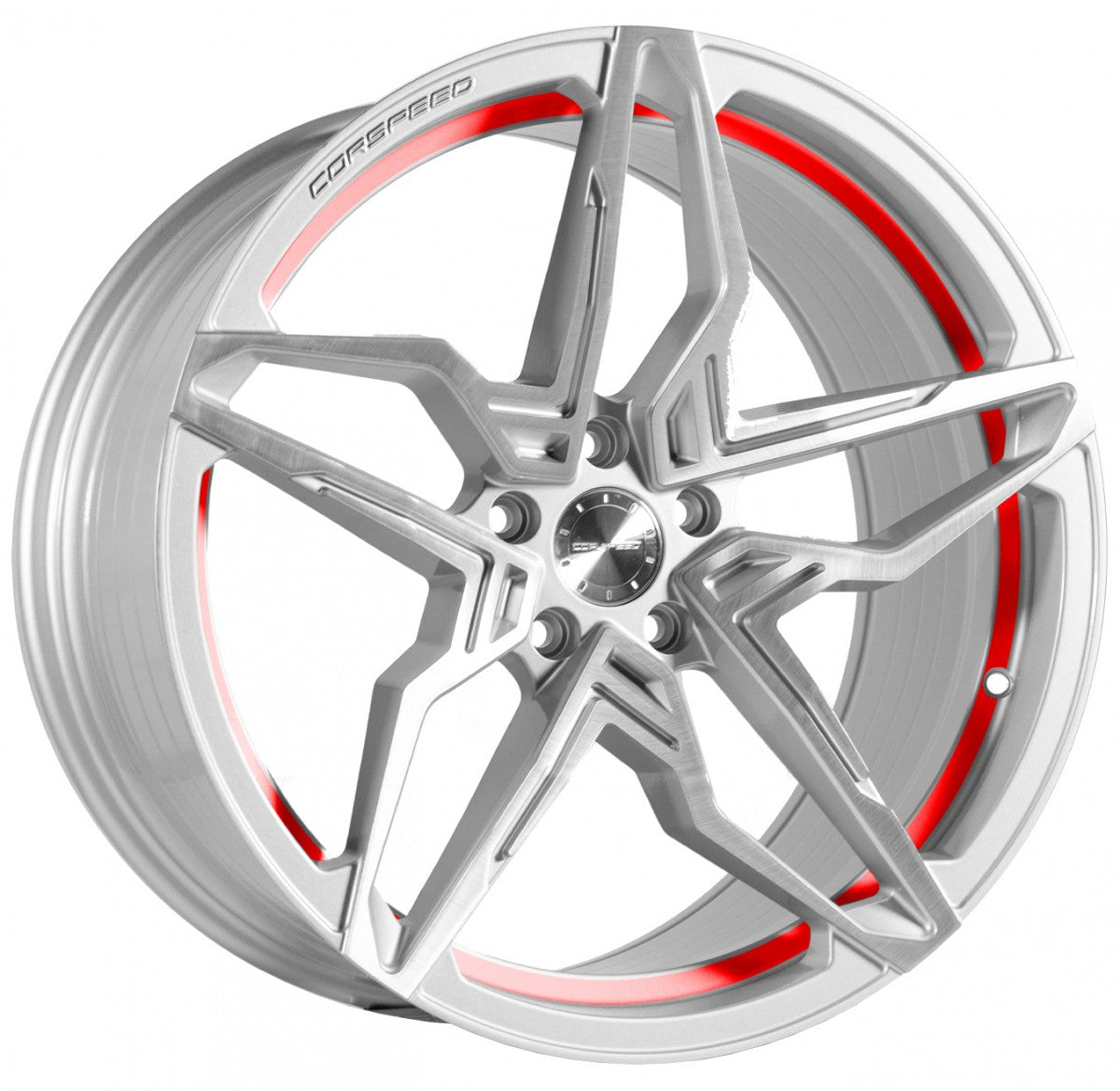 Corspeed Kharma silver-brushed-surface undercut trimline red Alufelge 10x20 Zoll ET35 LK 5x112 ML73.1