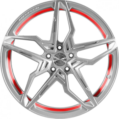 Corspeed Kharma silver-brushed-surface undercut trimline red Alufelge 10x20 Zoll ET35 LK 5x112 ML73.1 – Bild 2