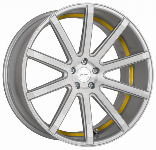Corspeed Deville silver-brushed-surface / Undercut Color Trim gelb Alufelge 10.5x20 Zoll ET35 LK 5x112 ML73.1