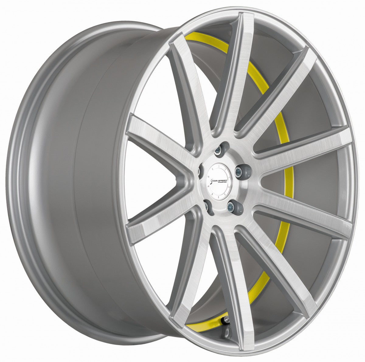 Corspeed Deville silver-brushed-surface / Undercut Color Trim gelb Alufelge 10.5x20 Zoll ET35 LK 5x112 ML73.1 – Bild 3