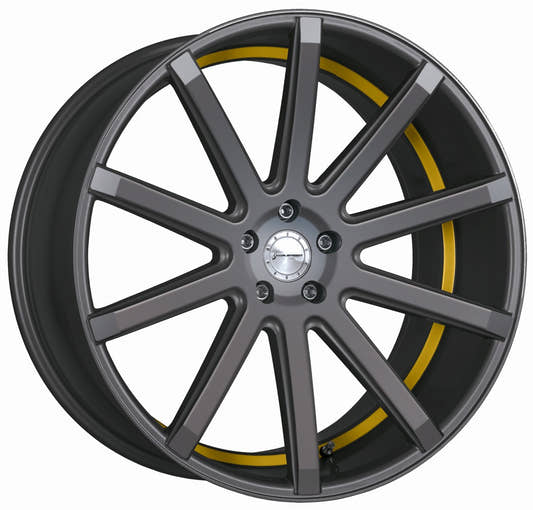 Corspeed Deville gunmetal / Undercut Color Trim gelb Alufelge 9x21 Zoll ET25 LK 5x114.3 ML73.1